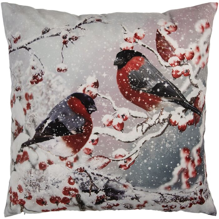 Clayre & Eef KT021.413 Poszewka na poduszkę 45x45cm Zimowe gile Szaro-czerwona