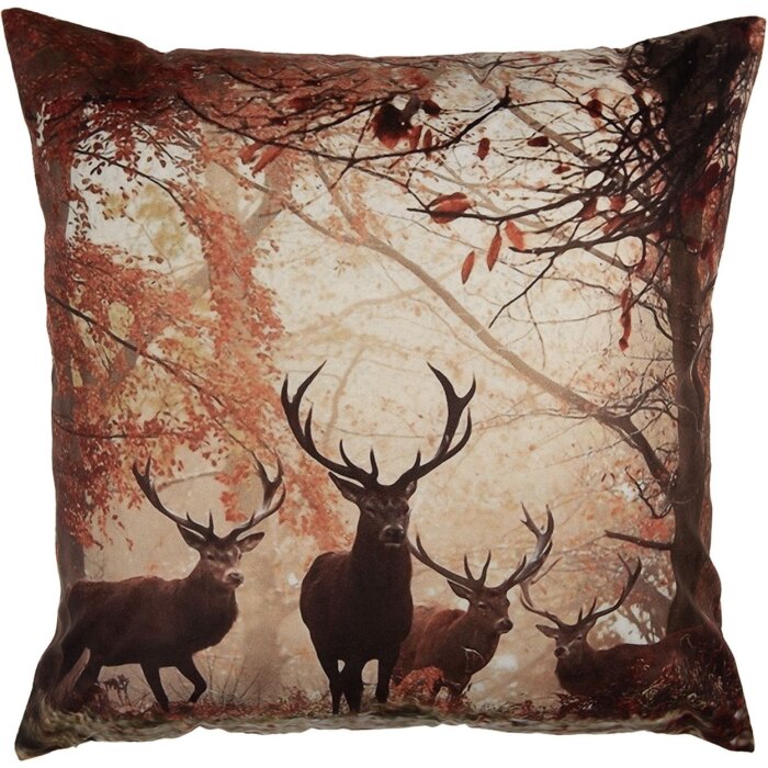 Clayre & Eef KT021.414 Poszewka na poduszkę 45x45 cm Brązowy Pomarańczowy Motyw jelenia
