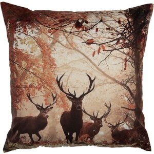 Clayre & Eef KT021.414 Poszewka na poduszkę 45x45 cm Brązowy Pomarańczowy Motyw jelenia