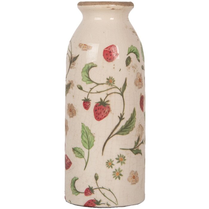 Clayre & Eef 6CE2021 Wazon Beżowy Czerwony Ø8x20cm Ceramiczny Styl Country