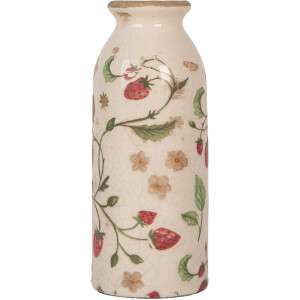 Clayre & Eef 6CE2021 Wazon Beżowy Czerwony Ø8x20cm Ceramiczny Styl Country