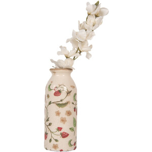 Clayre & Eef 6CE2021 Wazon Beżowy Czerwony Ø8x20cm Ceramiczny Styl Country