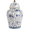 Clayre & Eef 6CE2136 Garnek dekoracyjny z pokrywką biało-niebieski Ø 12x21 cm