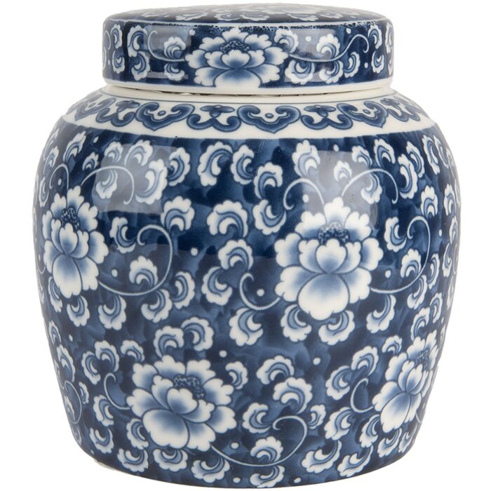 Clayre & Eef 6CE2138 Garnek dekoracyjny z pokrywką niebiesko-biały Ø 13x13 cm