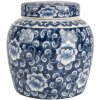 Clayre & Eef 6CE2138 Garnek dekoracyjny z pokrywką niebiesko-biały Ø 13x13 cm