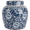 Clayre & Eef 6CE2138 Garnek dekoracyjny z pokrywką niebiesko-biały Ø 13x13 cm