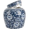 Clayre & Eef 6CE2138 Garnek dekoracyjny z pokrywką niebiesko-biały Ø 13x13 cm