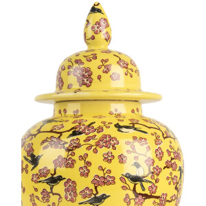 Clayre & Eef 6CE2140 Doniczka dekoracyjna z pokrywką Żółty kwiat wiśni Ø11x22 cm