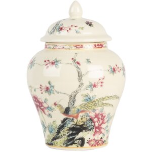 Clayre & Eef 6CE2141 Garnek dekoracyjny z pokrywką ceramiczny beżowo-różowy Ø 12x18 cm