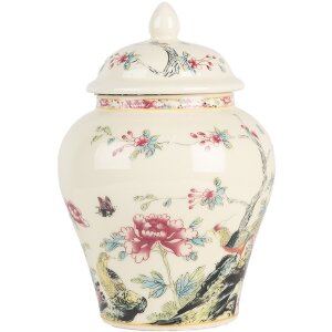 Clayre & Eef 6CE2141 Garnek dekoracyjny z pokrywką ceramiczny beżowo-różowy Ø 12x18 cm