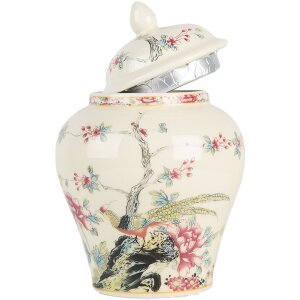 Clayre & Eef 6CE2141 Garnek dekoracyjny z pokrywką ceramiczny beżowo-różowy Ø 12x18 cm