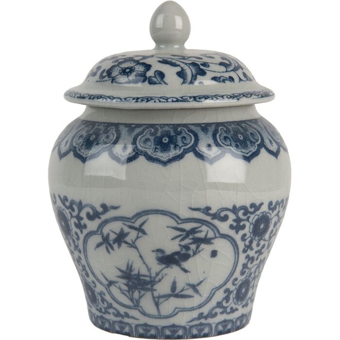 Clayre & Eef 6CE2143 Garnek dekoracyjny z pokrywką ceramiczny szaroniebieski Ø 9x13 cm