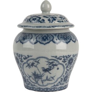 Clayre & Eef 6CE2143 Garnek dekoracyjny z pokrywką ceramiczny szaroniebieski Ø 9x13 cm