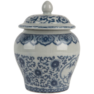 Clayre & Eef 6CE2143 Garnek dekoracyjny z pokrywką ceramiczny szaroniebieski Ø 9x13 cm