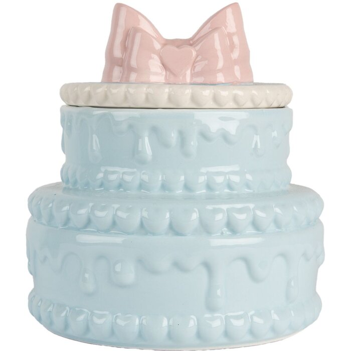 Clayre & Eef 6CE2146 Garnek dekoracyjny z pokrywką ceramiczny niebieski różowy Ø 13x15 cm