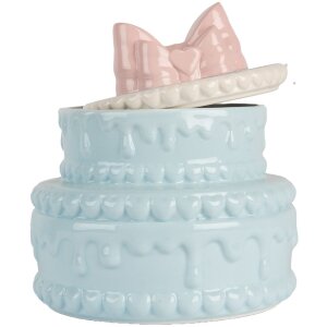 Clayre & Eef 6CE2146 Garnek dekoracyjny z pokrywką ceramiczny niebieski różowy Ø 13x15 cm