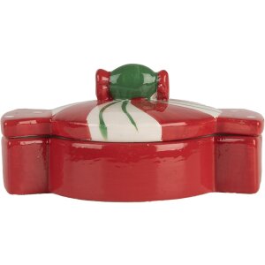 Clayre & Eef 6CE2148 Garnek z pokrywką ceramiczny czerwony 14x10x8 cm styl wiejski