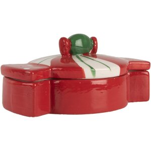 Clayre & Eef 6CE2148 Garnek z pokrywką ceramiczny czerwony 14x10x8 cm styl wiejski