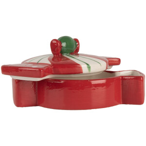 Clayre & Eef 6CE2148 Garnek z pokrywką ceramiczny czerwony 14x10x8 cm styl wiejski