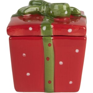 Clayre & Eef 6CE2149 Garnek do przechowywania z pokrywką Czerwony Zielony 9x9x11 cm Styl wiejski
