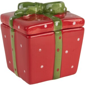 Clayre & Eef 6CE2149 Garnek do przechowywania z pokrywką Czerwony Zielony 9x9x11 cm Styl wiejski