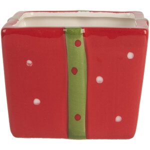 Clayre & Eef 6CE2149 Garnek do przechowywania z pokrywką Czerwony Zielony 9x9x11 cm Styl wiejski