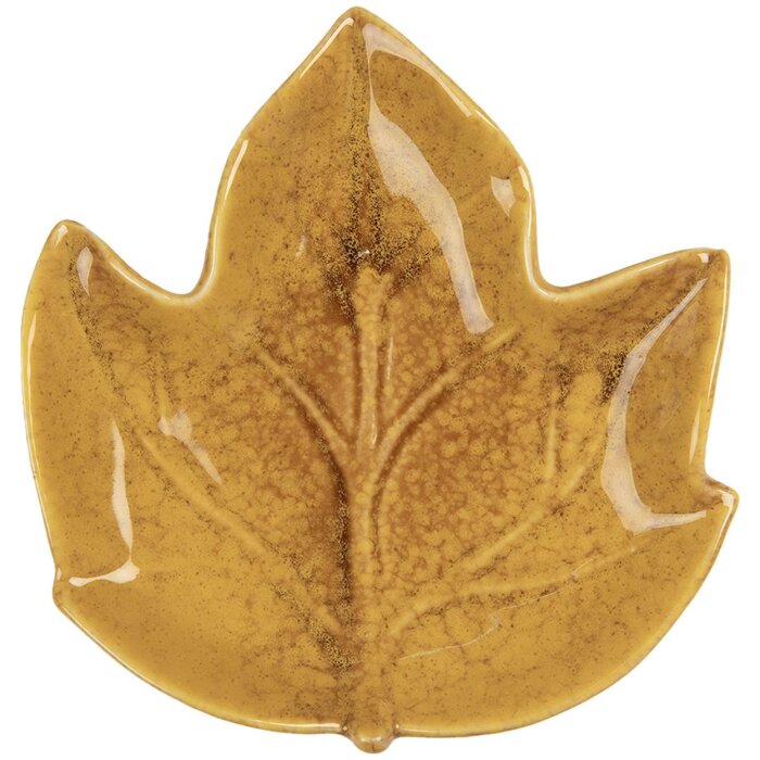 Clayre & Eef 6CE2151 Miska Liść Botaniczny Wzór Żółty 14x13x2 cm Ceramika