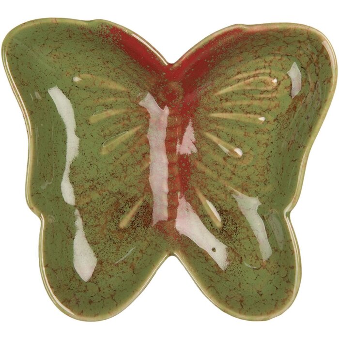 Clayre & Eef 6CE2152 Miska Motyl Zielony Czerwony 14x13x2 cm