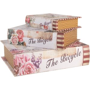 Clayre & Eef 66254 Zestaw 3 pudełek do przechowywania w stylu retro vintage beżowo-różowe drewno