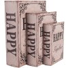 Clayre & Eef 66255 Pudełko do przechowywania Zestaw 3 drewnianych beżowo-brązowych pudełek w stylu retro vintage