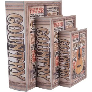 Clayre & Eef 66258 Zestaw 3 pudełek do przechowywania Retro Vintage Wood Beige Brown