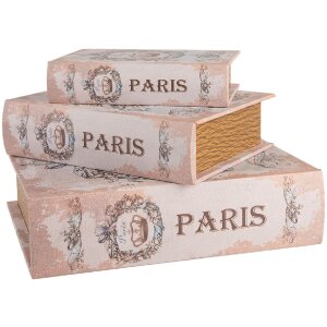 Clayre & Eef Pudełka do przechowywania Paris Zestaw 3 beżowo-niebieskich książek w stylu vintage