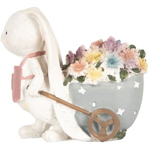 Clayre & Eef 6PR5148 Dekoracja Królik Biały Różowy 11x6x10 cm Styl wiejski