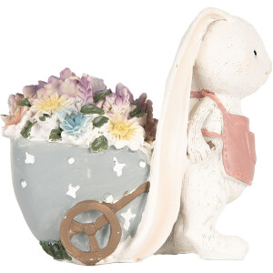 Clayre & Eef 6PR5148 Dekoracja Królik Biały Różowy 11x6x10 cm Styl wiejski