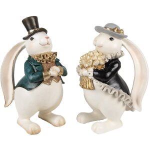 Clayre & Eef 6PR5150 Dekoracja Królik Biały Czarny Złoty 14x13x22 cm