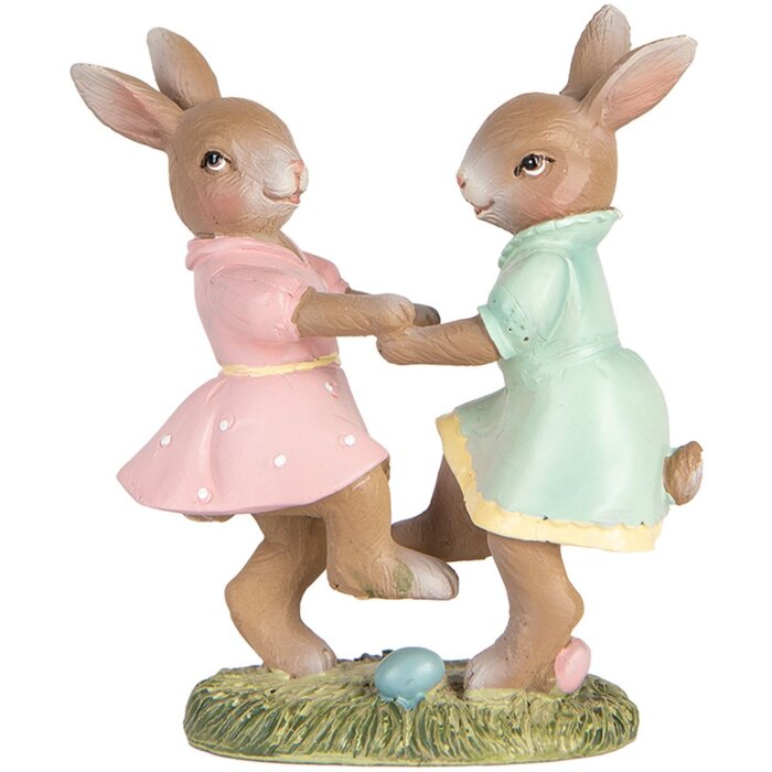 Clayre & Eef 6PR5437 Dekoracja Królik 8x3x8 cm Beżowy Różowy Miętowy Zielony