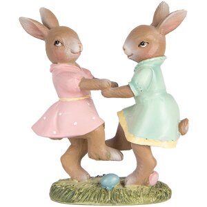 Clayre & Eef 6PR5437 Dekoracja Królik 8x3x8 cm Beżowy Różowy Miętowy Zielony
