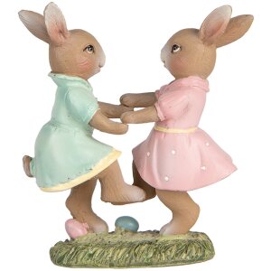 Clayre & Eef 6PR5437 Dekoracja Królik 8x3x8 cm Beżowy Różowy Miętowy Zielony
