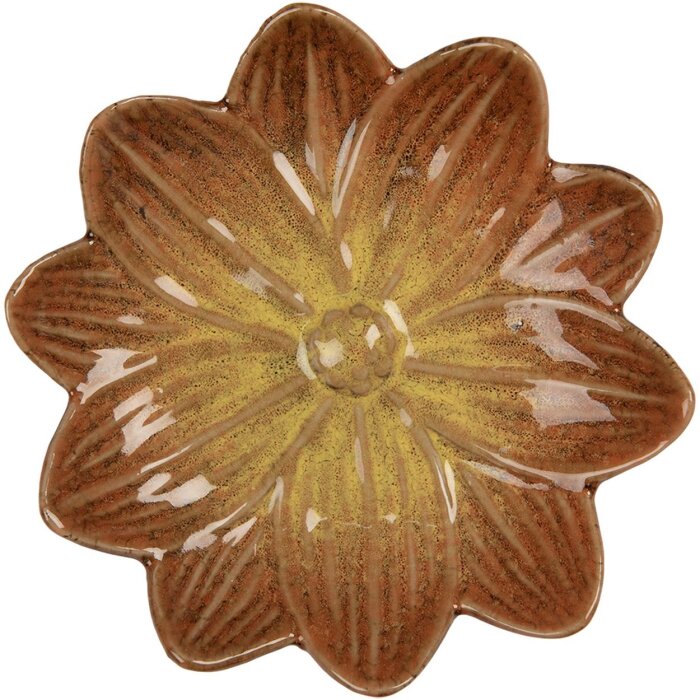 Clayre & Eef Miska Kwiat Pomarańczowy Żółty Ø14x3 cm Ceramika szkliwiona