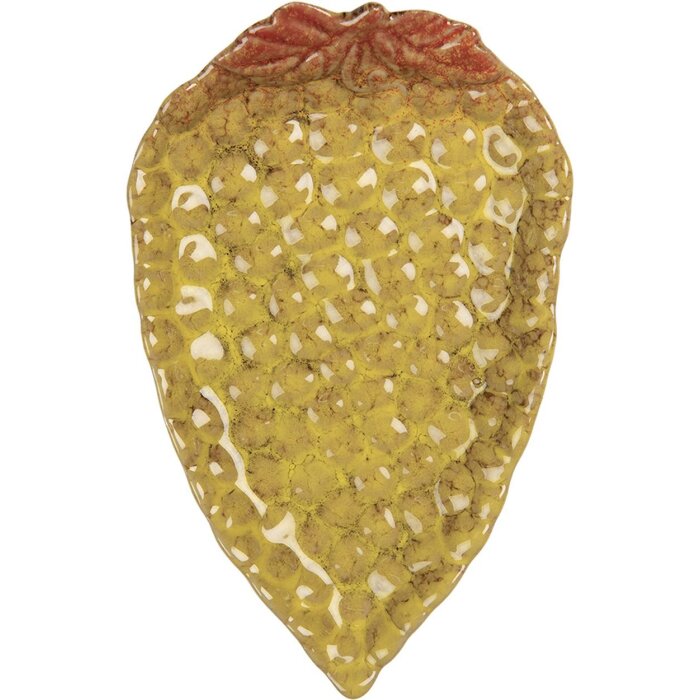 Clayre & Eef Miska ceramiczna Winogrona żółta 15x10x2 cm błyszcząca dekoracyjna miska do serwowania