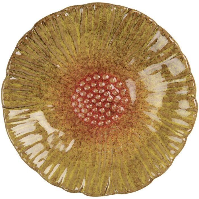 Clayre & Eef 6CE2161 Miska kwiat żółto-pomarańczowy Ø 14x3 cm ceramiczna botaniczna