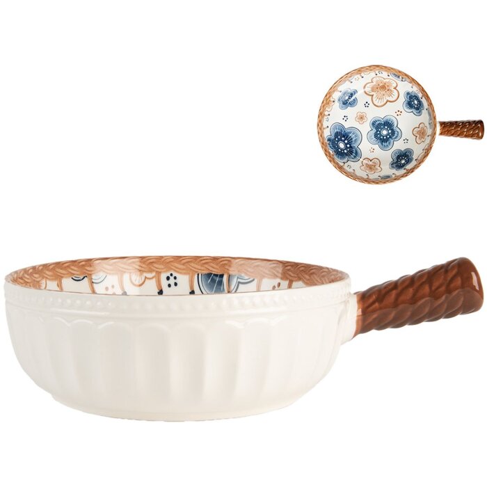 Clayre & Eef 6CE2171 Miska Retro Vintage Ceramiczna Biało Brązowa 22x16x6 cm 500 ml