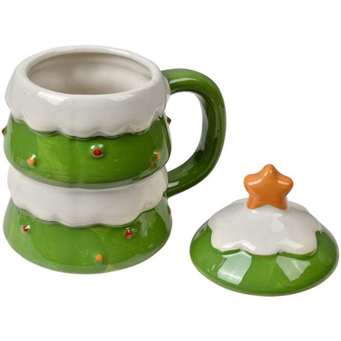 Clayre & Eef Ceramiczny Kubek Świąteczny z Pokrywką Gwiazdką 350ml