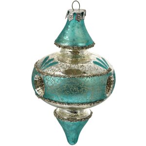 Clayre & Eef 6GL4716 Wisiorek świąteczny Niebieski Srebrny Ø 8x13 cm Szkło Styl wiejski