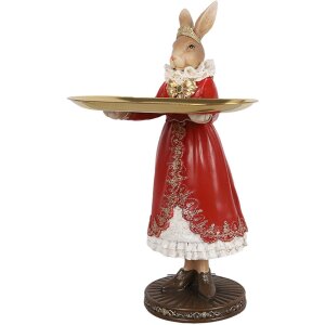 Clayre & Eef 6PR5359 Dekoracja Królik z miską Beżowy Czerwony Złoty 18x17x31 cm