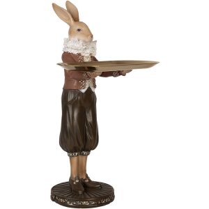 Clayre & Eef 6PR5360 Dekoracja Królik z miską beżowo-brązowy 18x17x31 cm
