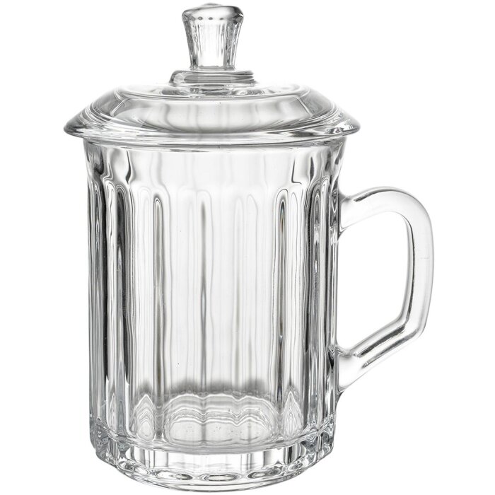 Clayre & Eef Kubek szklany z pokrywką 250 ml żebrowany