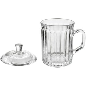 Clayre & Eef Kubek szklany z pokrywką 250 ml żebrowany