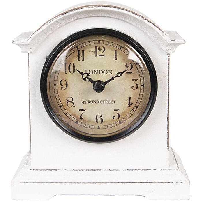 Clayre & Eef 6KL0831 Zegar stołowy biało-brązowy 13x7x14 cm szkło drewno styl wiejski