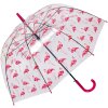 Juleeze JZUM0092 Parasol przezroczysty wzór flaminga 90 cm wytrzymała różowa rączka